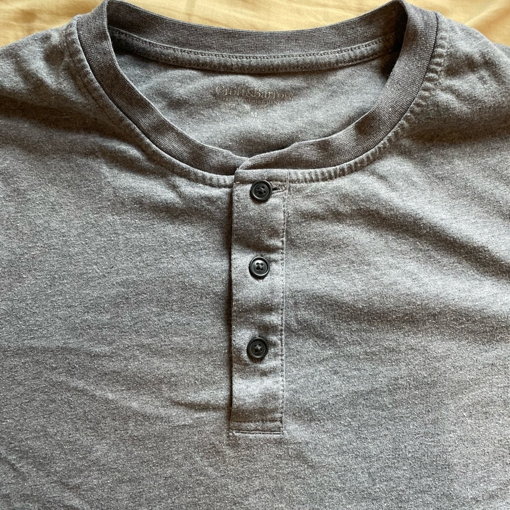 Gray Short Sleeve Henley Tee Shirt (T-Shirt)